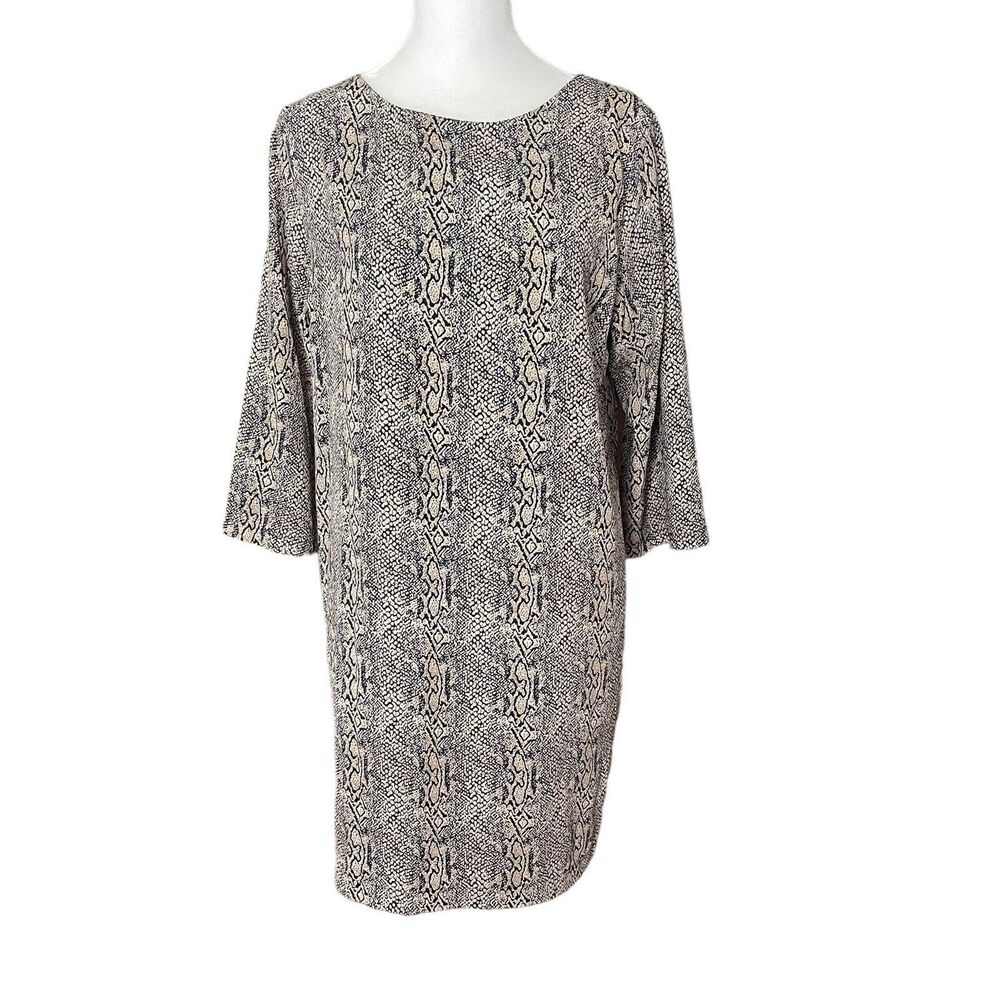 Veronica M Large Shift Dress Cutout Back Snake Python Print Mini Beige